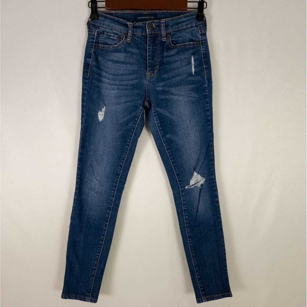 Aeropostale Jeans Womens 00 Short Blue Denim High Rise Jegging Distressed